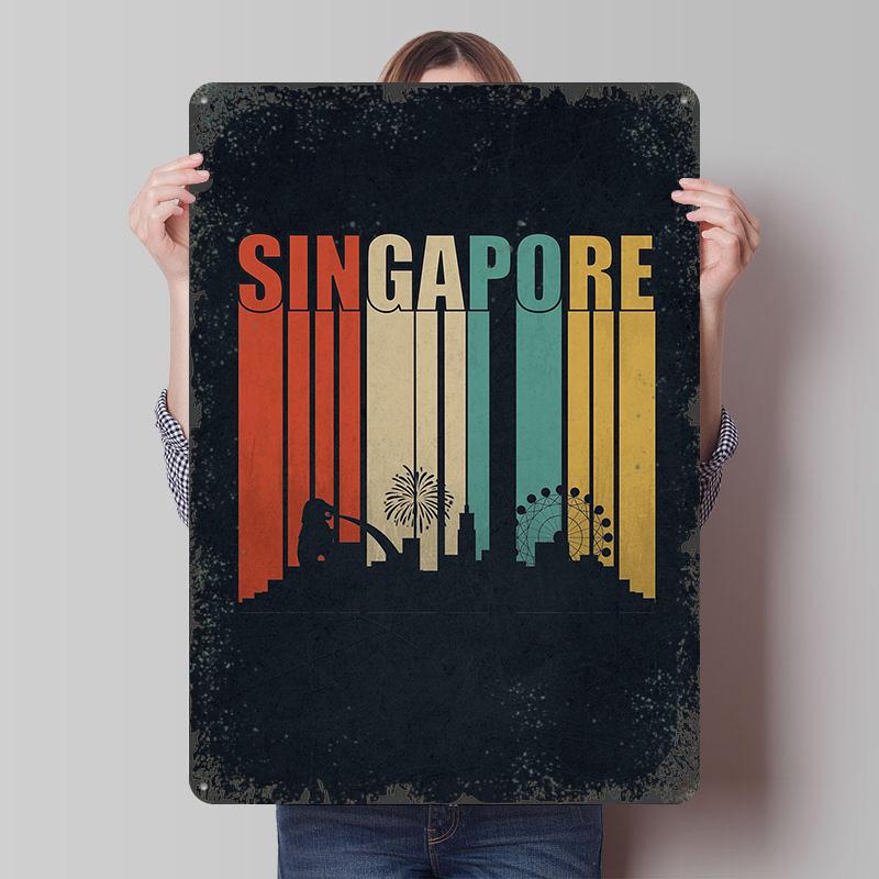 

Singapore Skyline Retro Metal Poster Customized Wall Art Retro Vintage Tinplate Signs for Decoration At Home Decorations Decor 7.9x11.8In(20x30cm)