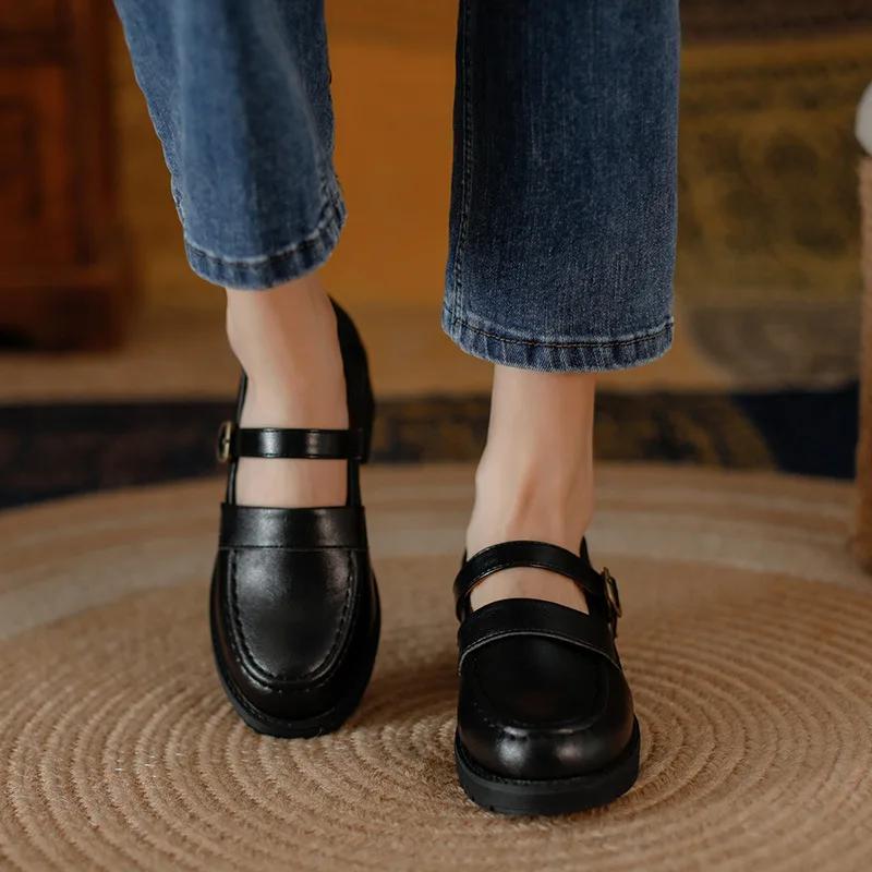 Модные японские ретро туфли Мэри Джейн из коричневой коровьей кожи — фото 6