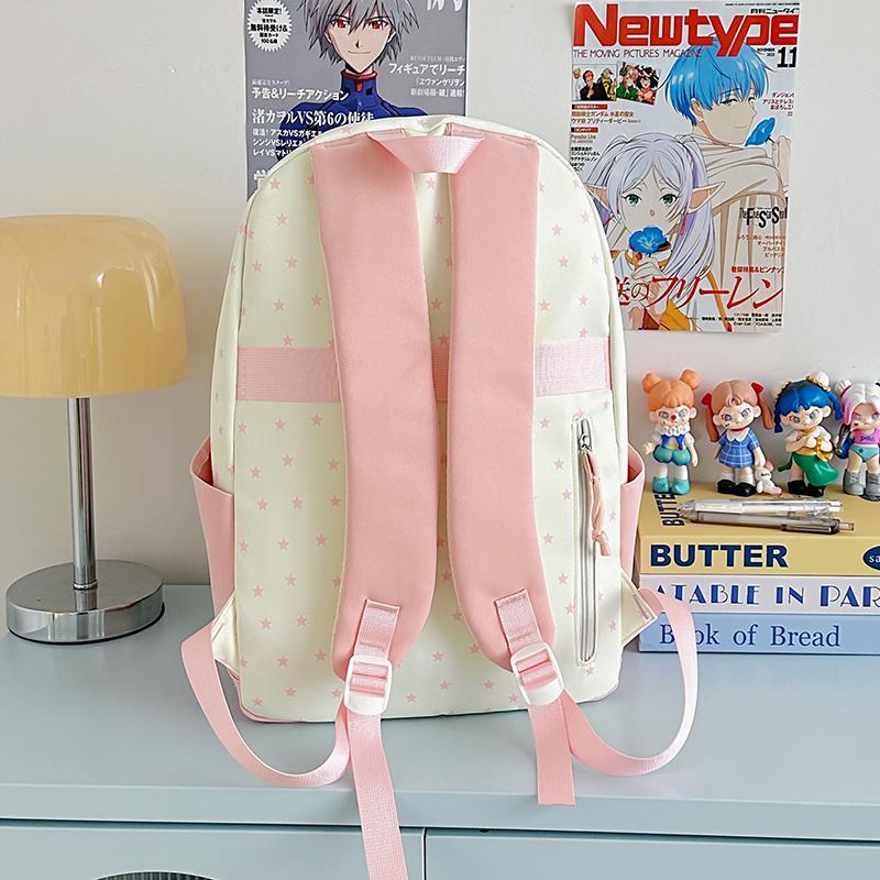 Student Schoolbag Women's Large Capacity Star Printed Backpack Colorblock Travel Backpack