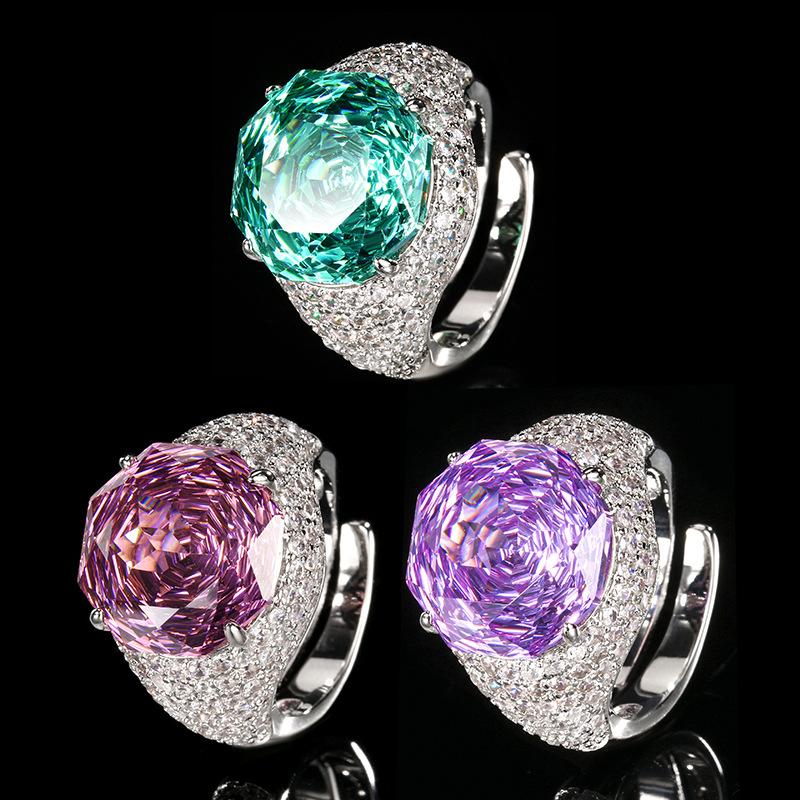 Jewelry Copper Bottom Gold-Plated Imitation Rose Cut Para Green Retro Ring Main Stone 14Mm