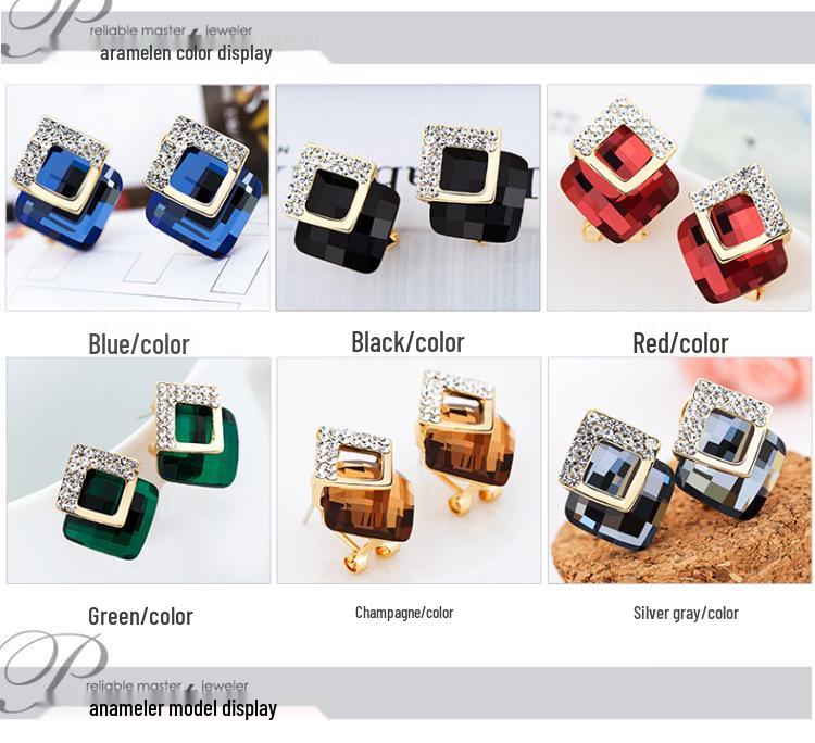 Korean Style Geometric Zircon Needle Ear Studs for Women - Retro Fashionable Earrings