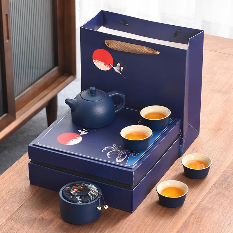 Guochao Style Tea Set with Pot, Four Cups & Tea Caddy