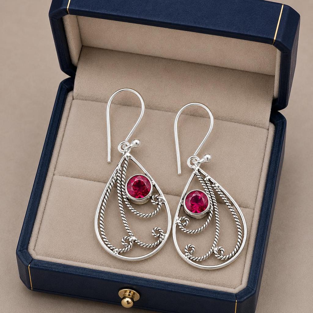 Pink Rubellite Gemstone 925 Sterling Silver Handmade Dangle Earrings 1.84" Daily Wear Jewelry For Women EE-79-12