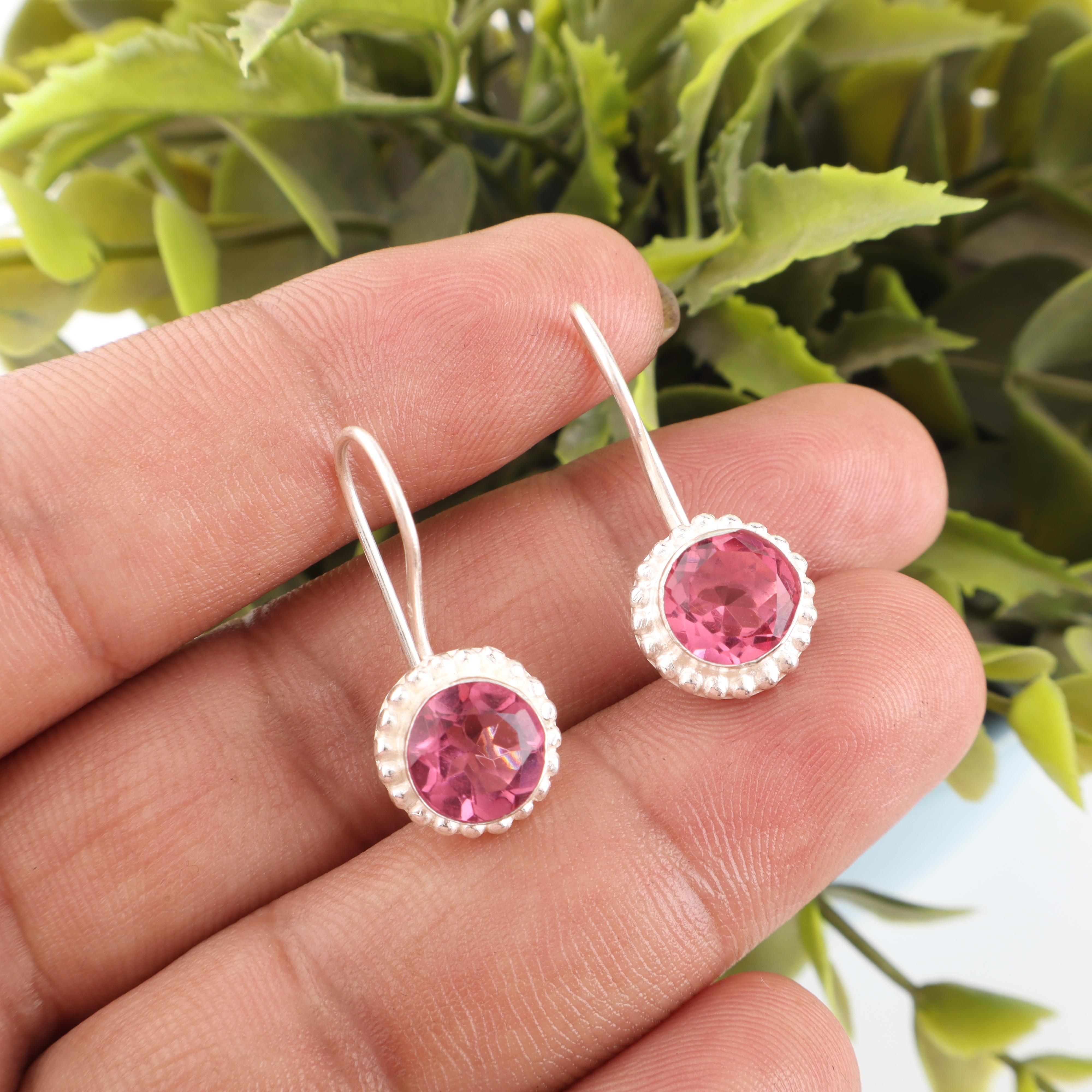 

Pink Tourmaline 925 Solid Sterling Silver Earring, Handmade Gemstone Jewelry Earring, For Memorial Day 0.93 Inches рожевий