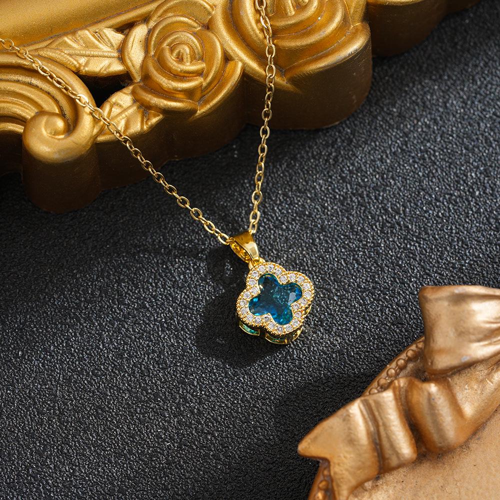 Four-Leaf Clover Diamond Inlaid Titanium Steel Necklace - Luxurious Women's Pendant Accessory