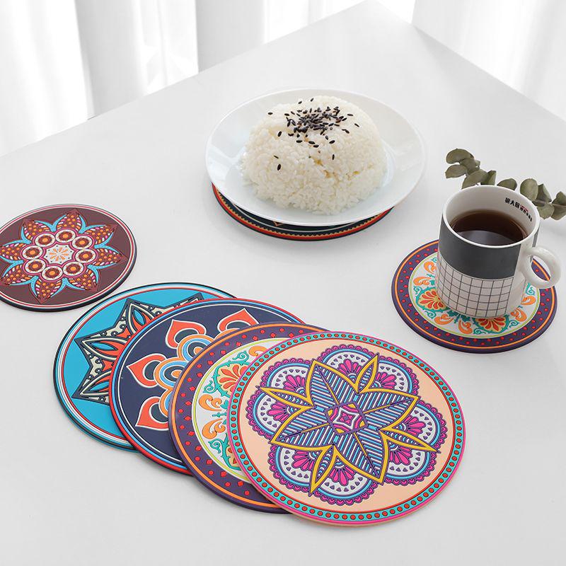 Large 3D Ethnic Style Silicone Heat-Resistant Placemat & Coaster Set