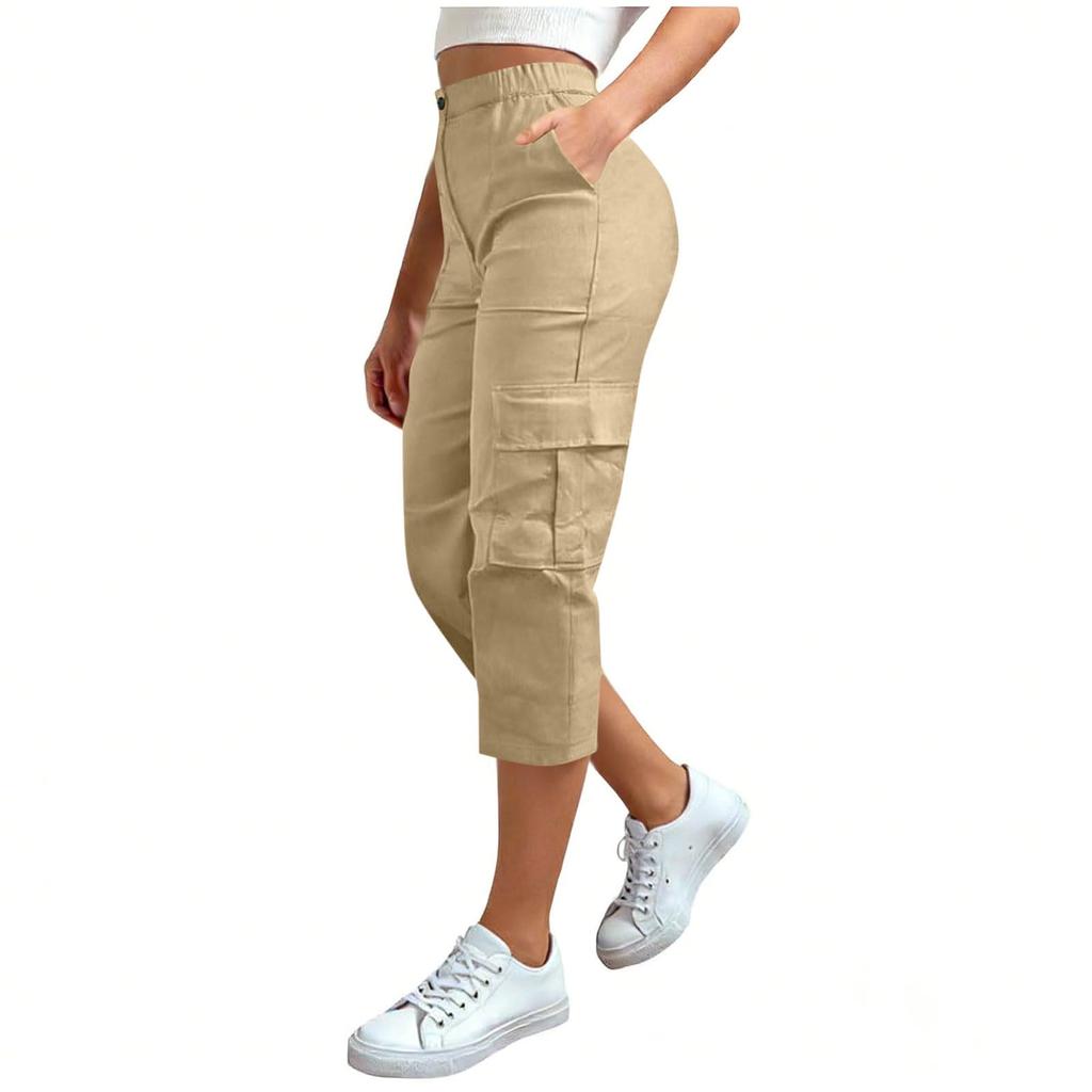 Damen Cargo-Caprihose Mit Taschen Leicht Schnelltrocknend Reise Wandern Sommerhose Für Freizeit