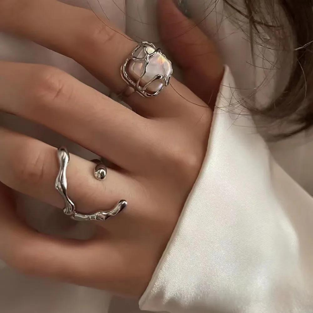 Fashion Love Heart Zircon Open Rings Set for Women Sweet Girls Geometric Finger Rings Jewelry Accessories