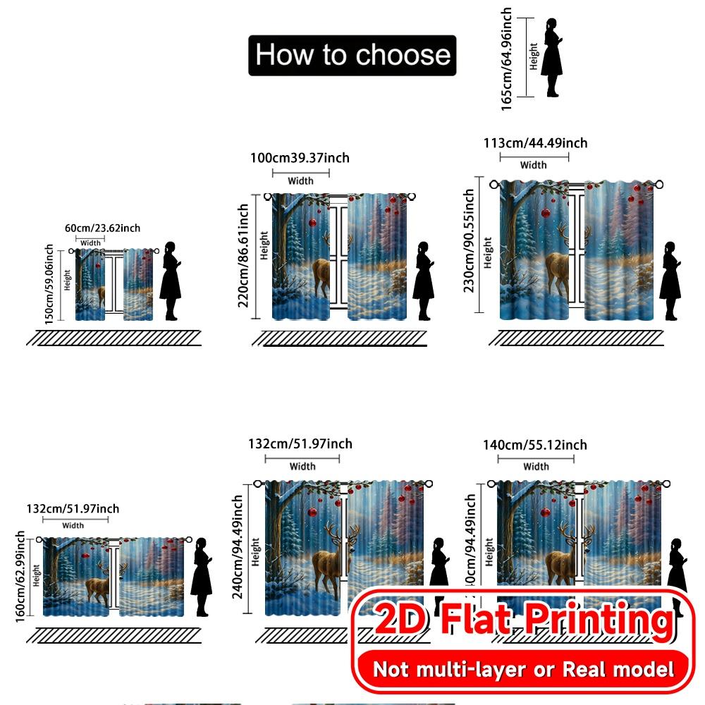 Set Of 2 Modern Flat Printing Curtains Without Rod Winter Deer Scene Fashionable Curtainments Polyester Decorations Curtain Made