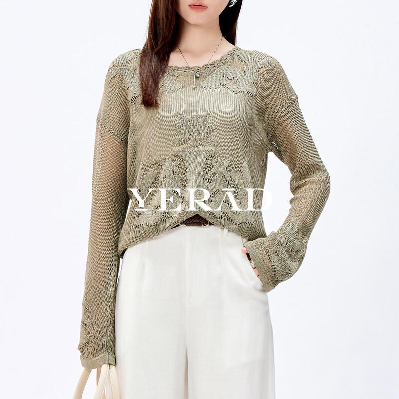 YERAD Women s Linen Blend Long Sleeve Knit Top XL