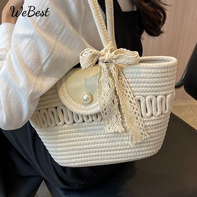 Trendy French Style Handmade Woven Beach Tote Bag