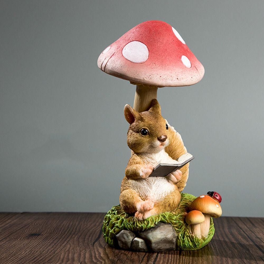 Resin Solar Mushroom Lamp Cute Animal Statue Light Desktop Decoration Rabbit Lawn Lamp Flowerpot