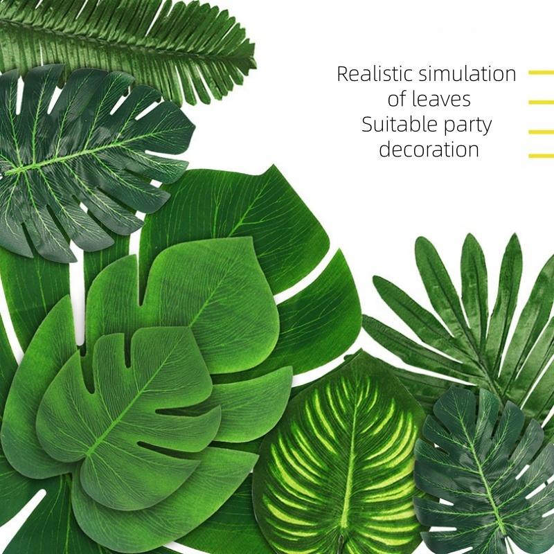 10/56pcs Tropical Palm Leaves Set - Artificial Safari Jungle Leaf Decorations with Stems for Party Home Accents