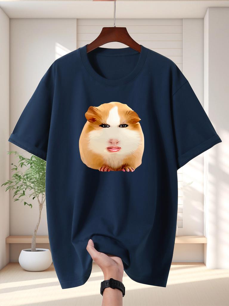 Funny Face Guinea Pig Unisexs Crew Neck T Shirt Meme Hamster Hybrid Graphic Short Sleeve Tee Viral Pet Casual Male Street Tops