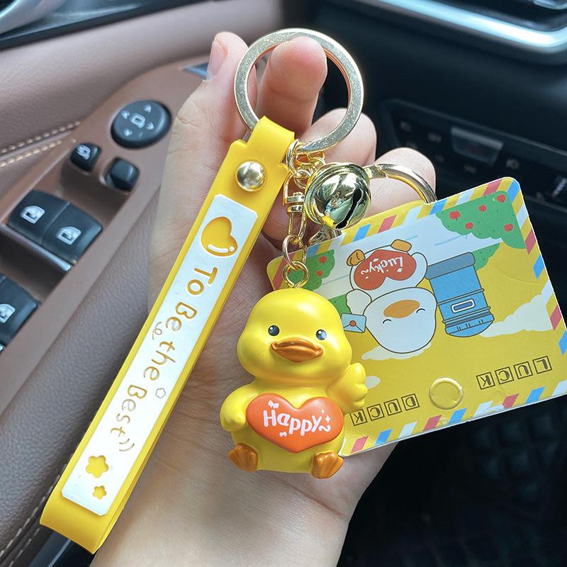 Cute Lucky Duck Keychain Female Cute Car Key Pendant Couple Key Chain Simple Schoolbag Pendant Key Ring