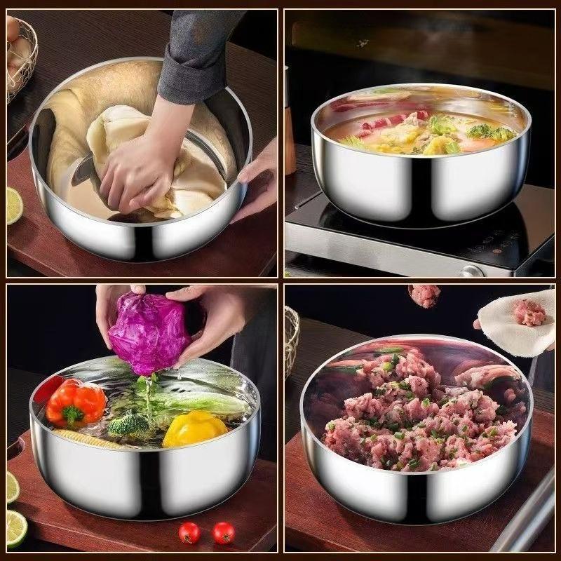 Stainless Steel Large Capacity Bowl, Suitable for Mixing Dough, Cleaning Vegetables, Stirring Salads, Easy To Clean