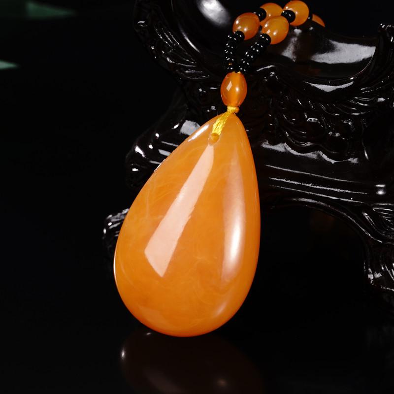 Ethnic Amber Beeswax Fu Lu Shou Pendant Necklace - Water Drop Peace Charm Sweater Chain for Men & Women