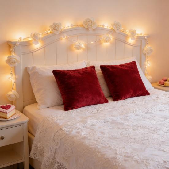String Lights with White Roses And Faux Pearls Portable Fairy Lights for Bedroom Soft Lighting Decorative String Light for Party Holiday Wedding