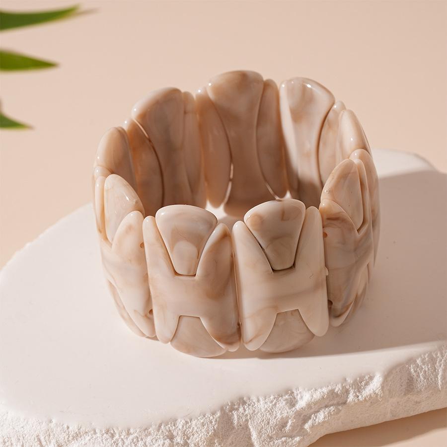 

Винтажные Панк Бежевый Кофе Толстая Смола Акрил Эластичные Браслеты Геометрические Овальные Браслеты-Манжеты Для Женщин Мужчин Ювелирные Изделия Подарок