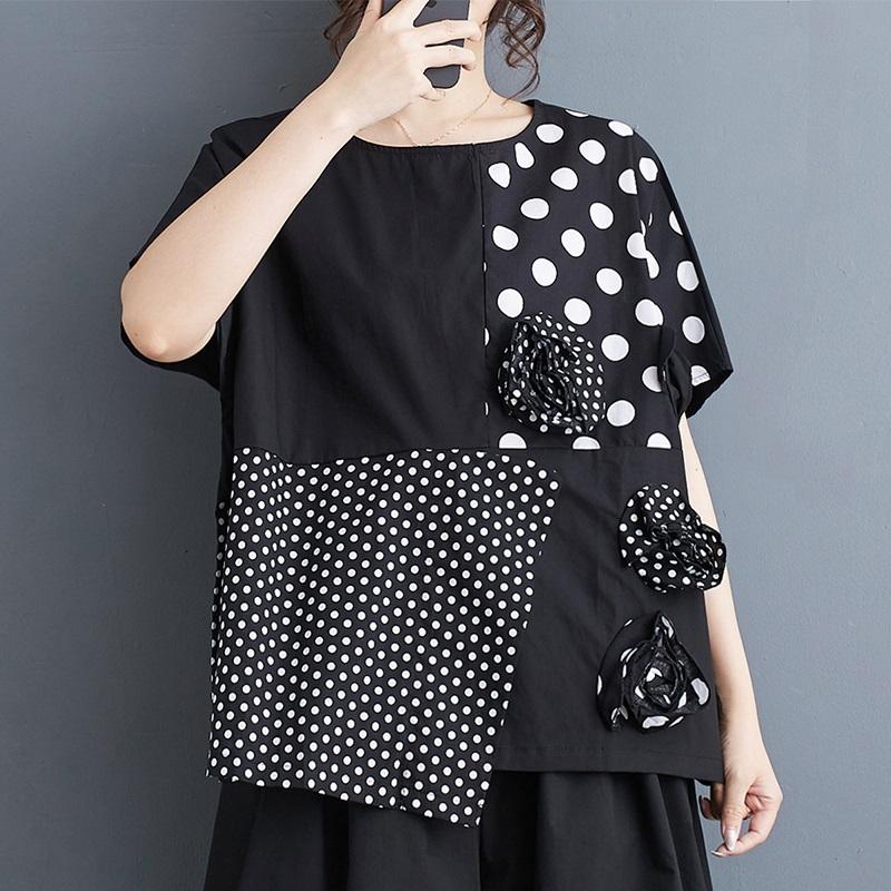 Camiseta holgada informal de verano de manga corta de algodón negro de gran tamaño para mujer