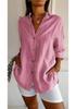 2024 Women's Solid Color Pleated Lapel Shirt - European & American Style, Single-Breasted Roll-Up Sleeve Top