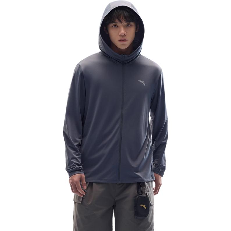 Anta Training Series Solid Color Zip-Up Hooded Versatile Casual Breathable Quick-Dry UV Protection Sun Protection Jacket Men jackets Gray 952527706-7