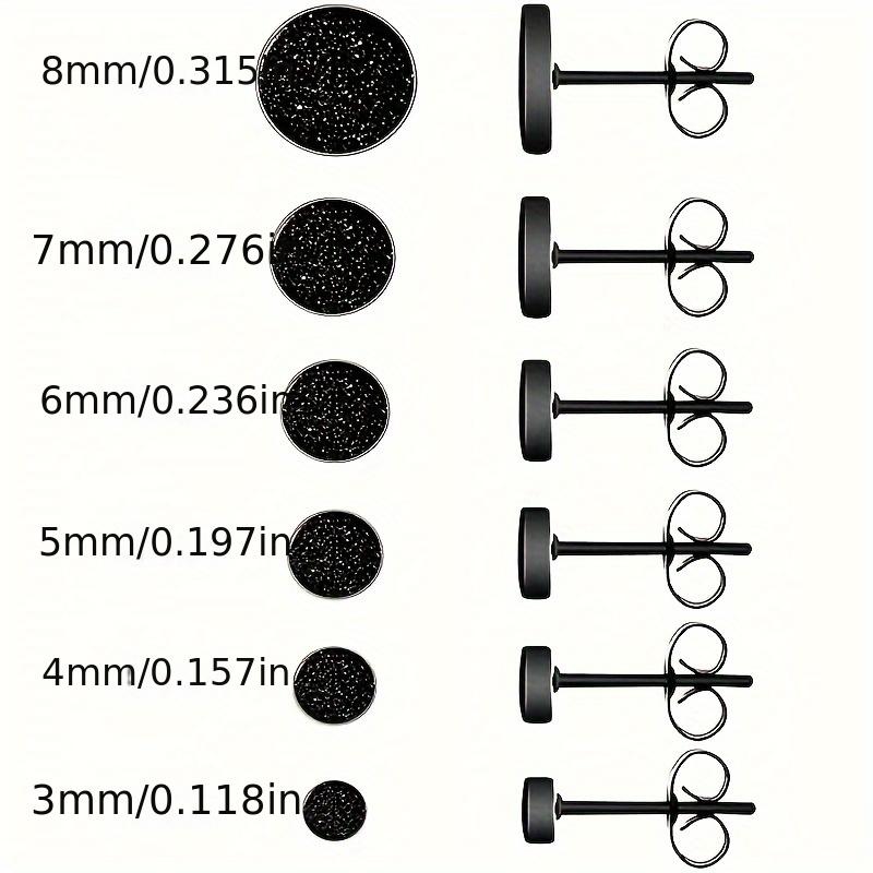 1 Pair Black Stainless Steel Round Cubic Zirconia Ball Stud Earrings Set Punk Piercing Jewelry For Men Women 3-8mm 3mm