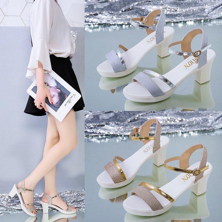 2025 été nouveau sandales à talons épais style fée talons hauts boucle un mot sandales à talons hauts femme