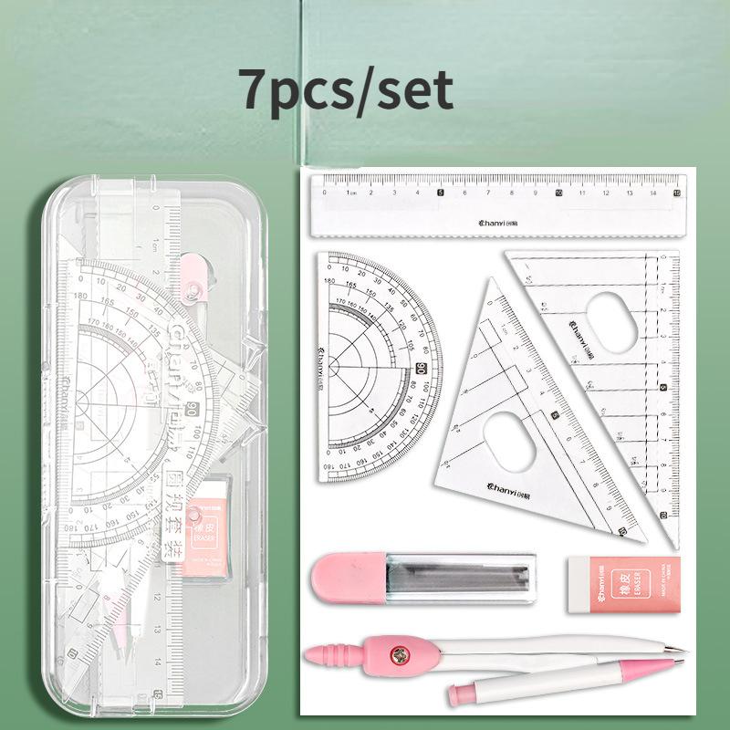 4pcs/7pcs Geometric Mathematical Drawing Tool Set Multi-functional Compass Protractor Ruler Eraser