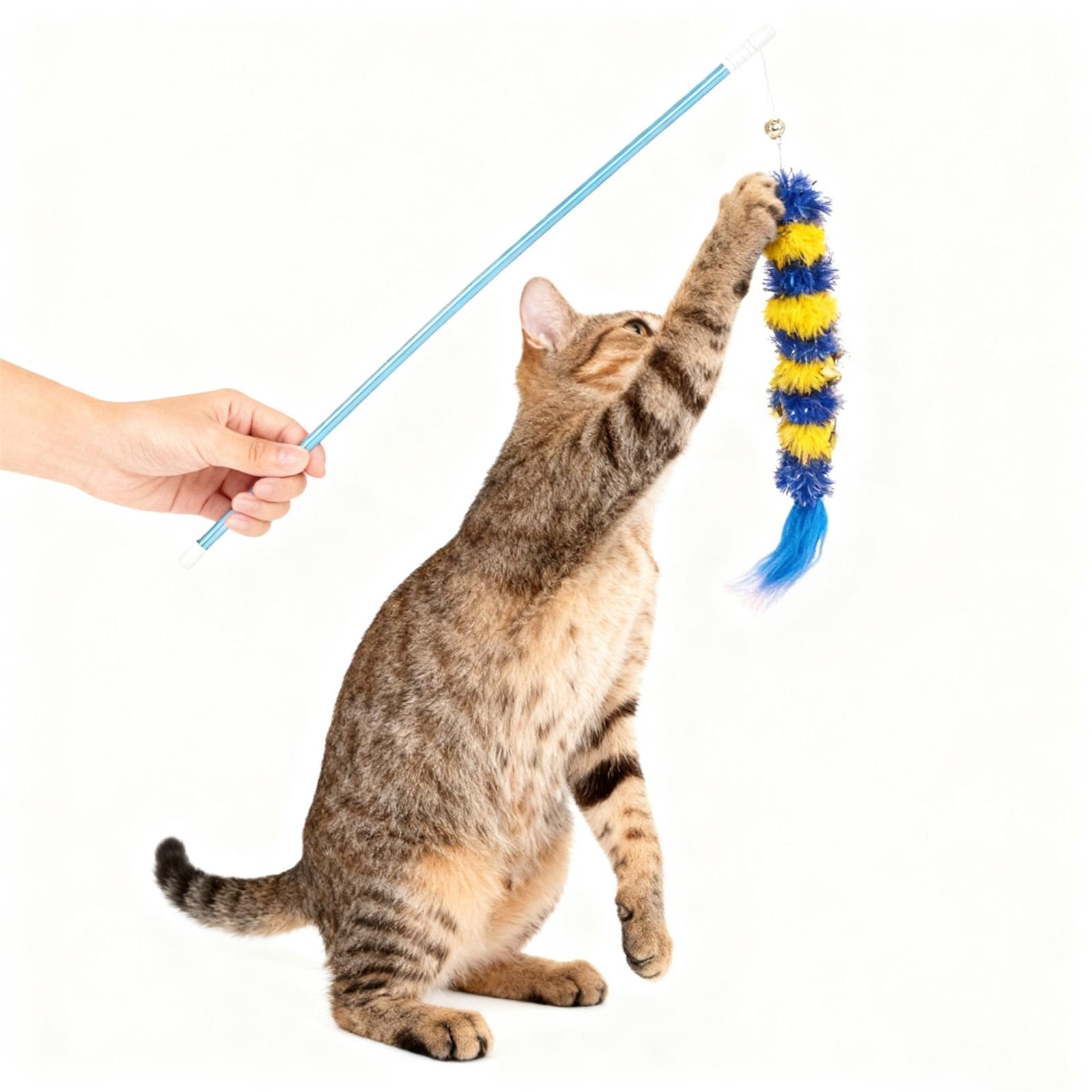 

IUHKBH Wand Toys, 4 PCS Plush Srtip Teaser Toy Interactive Teasing Stick Teaser Wands with Bell for Having Fun Exerciser Playing One Size синий