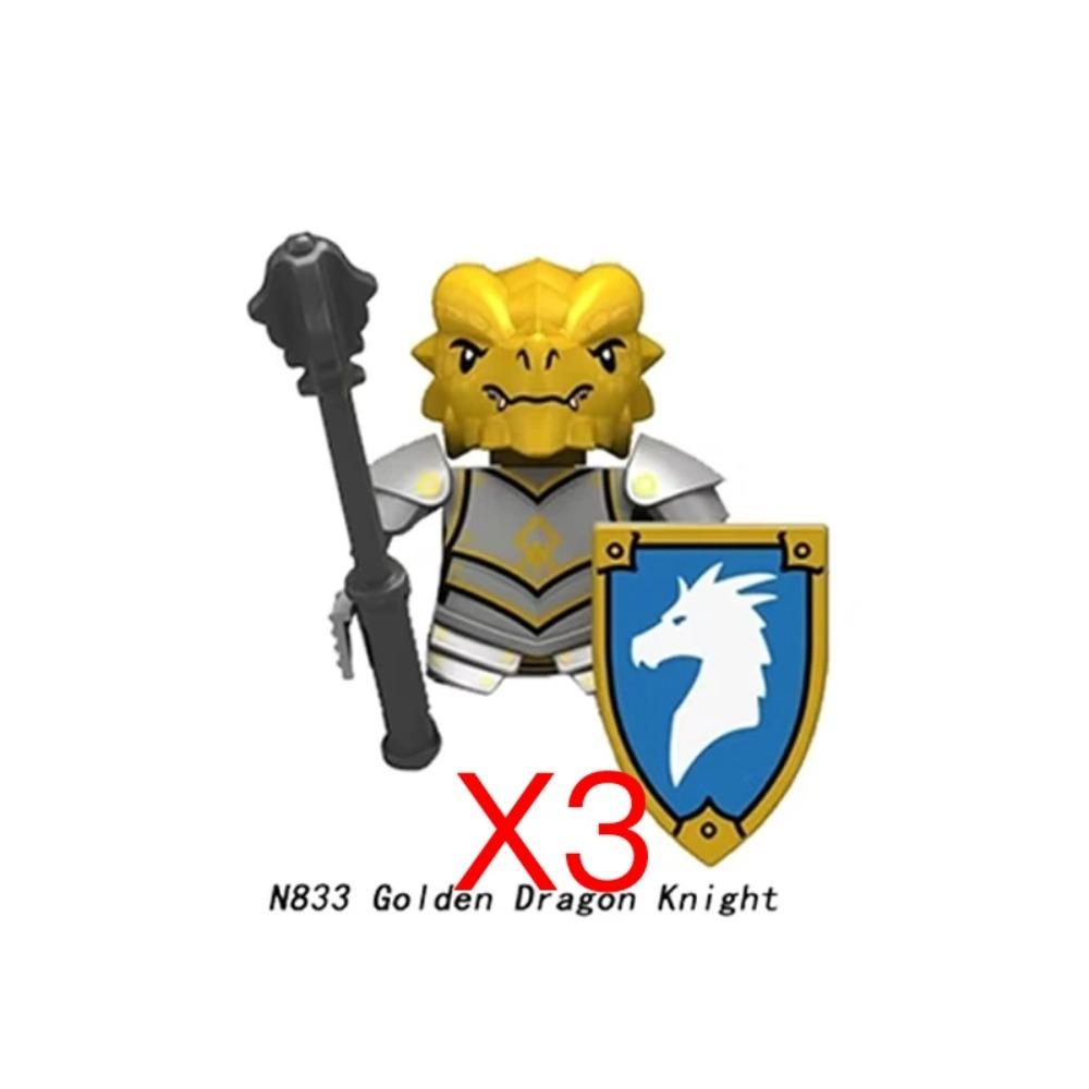 Mittelalterliche Burgsoldaten Actionfiguren Baustein Drache Anime Ritter Zubehör Kriegspferd Miliz Helm Schild Spielzeug Geschenk B15