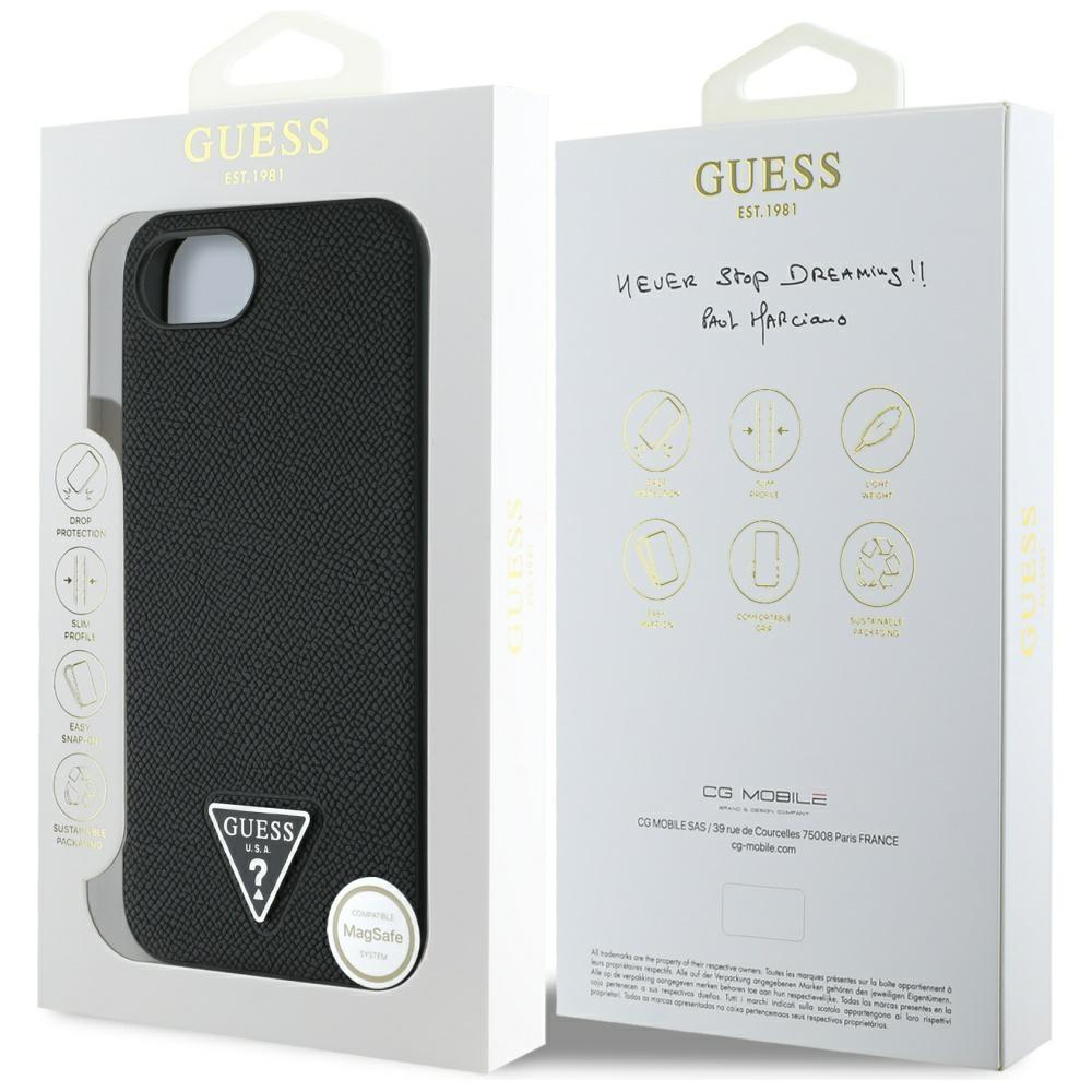 Guess Grained Triangle MagSafe case for iPhone 16e / 17e black
