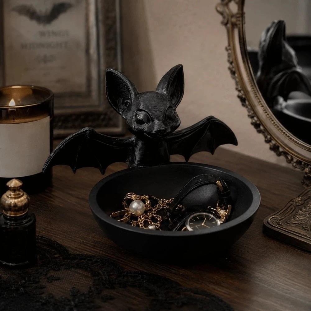 Gothic Style Bat Storage Box Halloween Display Holder Container Bat Decorative Tray  Desk