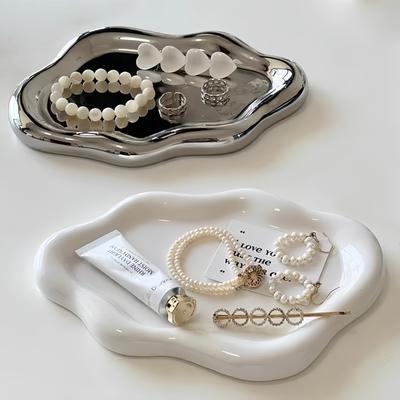 Cloud-Shaped Jewelry Tray Decorative Plate For Rings Earrings Bracelets & Necklaces Plastic Vanity Tray For Women Bedroom Decor