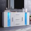 Modern TV Stand, White, with LED Lighting, 2 Doors and 3 Drawers, Living Room Furniture, 140 X 35 X 70 Cm
