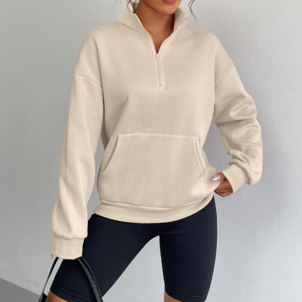 Women's High Neck Zip Up Long Sleeve Sweatshirt Color Trendy