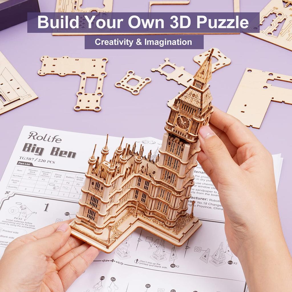 Robotime Big Ben Meșteșug din Lemn 3D Educațional pentru și Perfect ca un Nou Cadou de Ziua de Naștere sau Crăciun pentru Preșcolari și Anul Nou TG507 Puzzle, Puzzle,