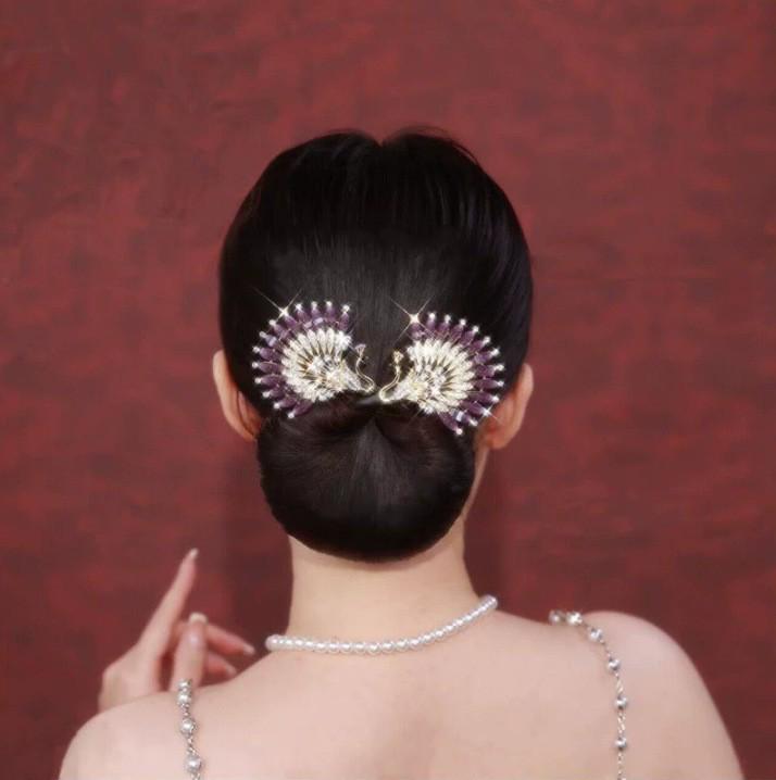 Elegante forcina retrò a forma di pavone con fiore e clip per chignon per donne