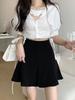 2026 Summer High Waist Black A-line Skirt with Ruffles - Slimming Academy Style for Petite Women