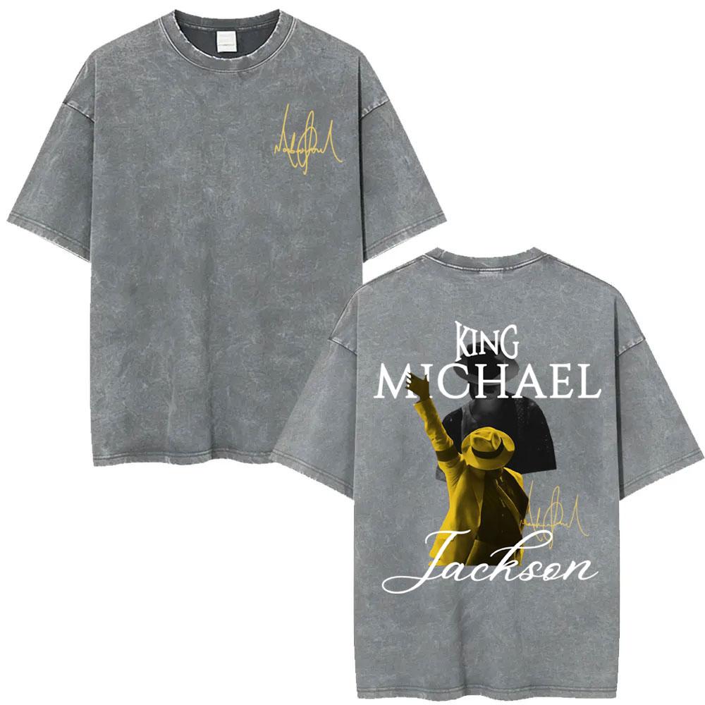 King of Pop Michael Jackson Tour Gewaschenes Vintage T-Shirt Herren Harajuku High Street T-Shirts Lässiges Baumwolle Übergroßes T-Shirt
