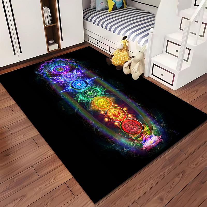 Colorful Chakra Symbols Energy-Inspired Design Non-slip rug suitable for living room and bedroom sofas