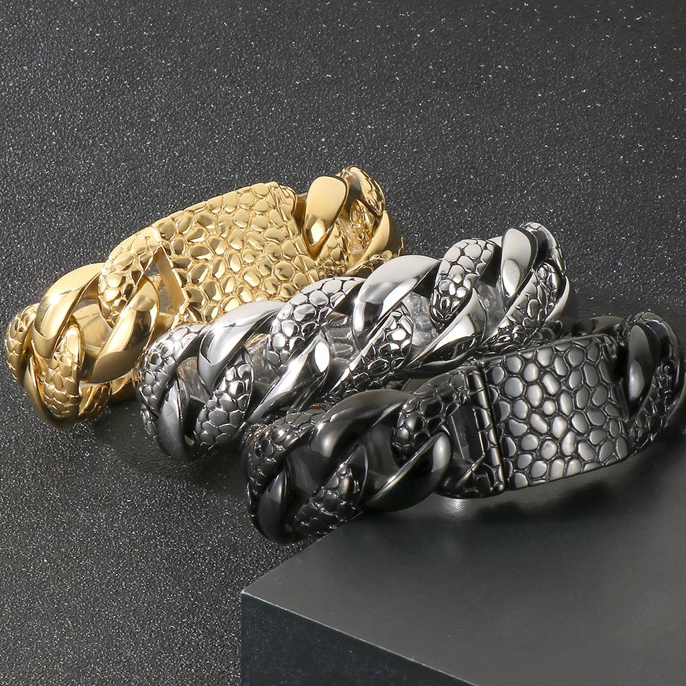 25MM Thick Snake Cuban Link Bracelet for Men Heavy Duty Stainless Steel Hip Hop Chain Bracelet Man 9.06" Biker Punk Jewelry Gifts