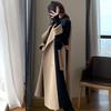 Women Winter Overcoat Turn-down Collar Pockets Contrast Color Double-breasted with Belt Loose Fit Coat Thermal Long Sleeved Commuting Dating