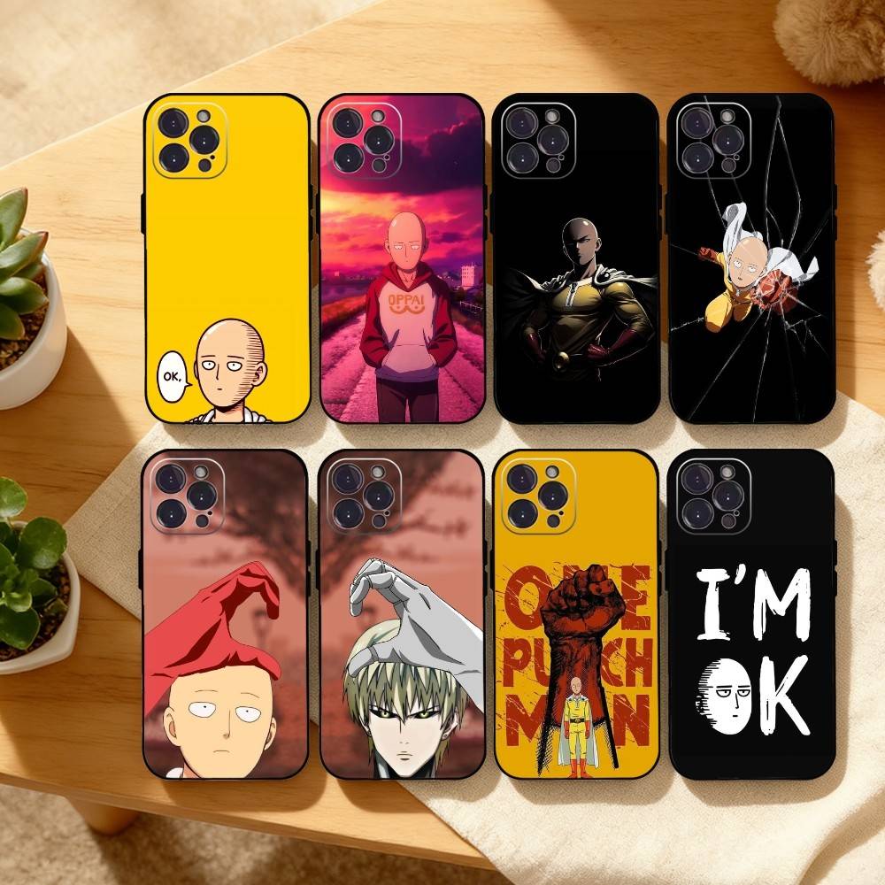 One P-Punch Anime S-Saitama M-Man Phone Case For iPhone17 16 15 14 13 12 11 Pro Max Plus,5G Soft Black Case
