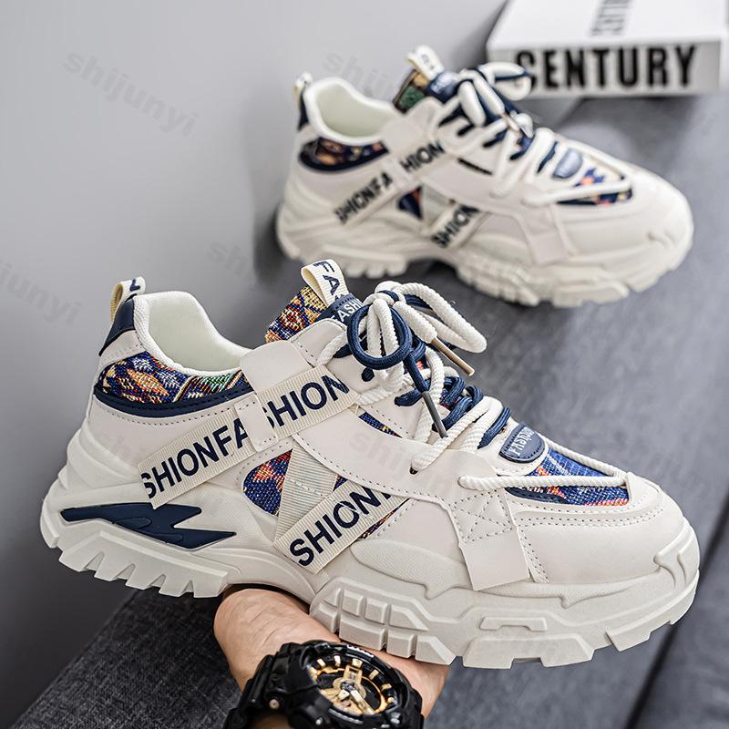 Men Designer Sport Shoes Chunky Sneaker Fashion Casual Artificial Leather Fabric Breathable Height Increased Flat Platform Shoes