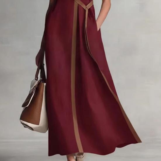 Sommer ärmelloses Kleid für Damen, lässig, Stehkragen, V-Ausschnitt, Maxikleid, fließend