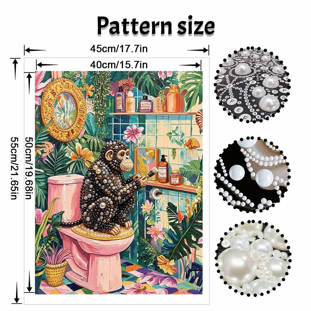 Elegant Framed Pearl Art DIY Set with Tropical Monkey Bathroom Design 5D Sparkling Bead Canvas Painting Ready to Display Romantic Home Decor Gift