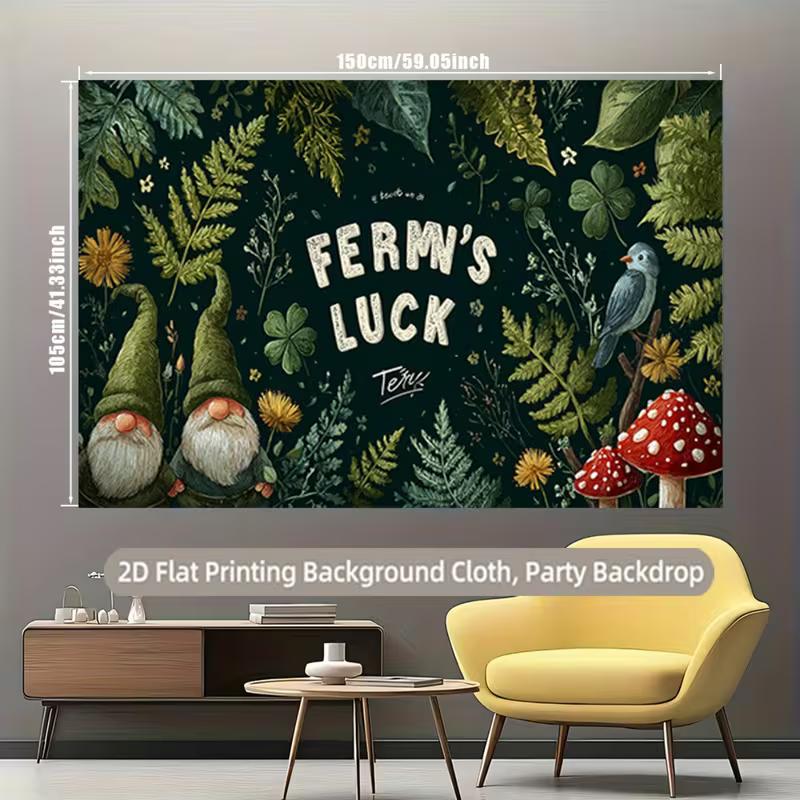 2D St. Patrick s Day Gnome Backdrop with Ferns and Mushrooms Background Cloth 47.2x31.5inch/120*80cm