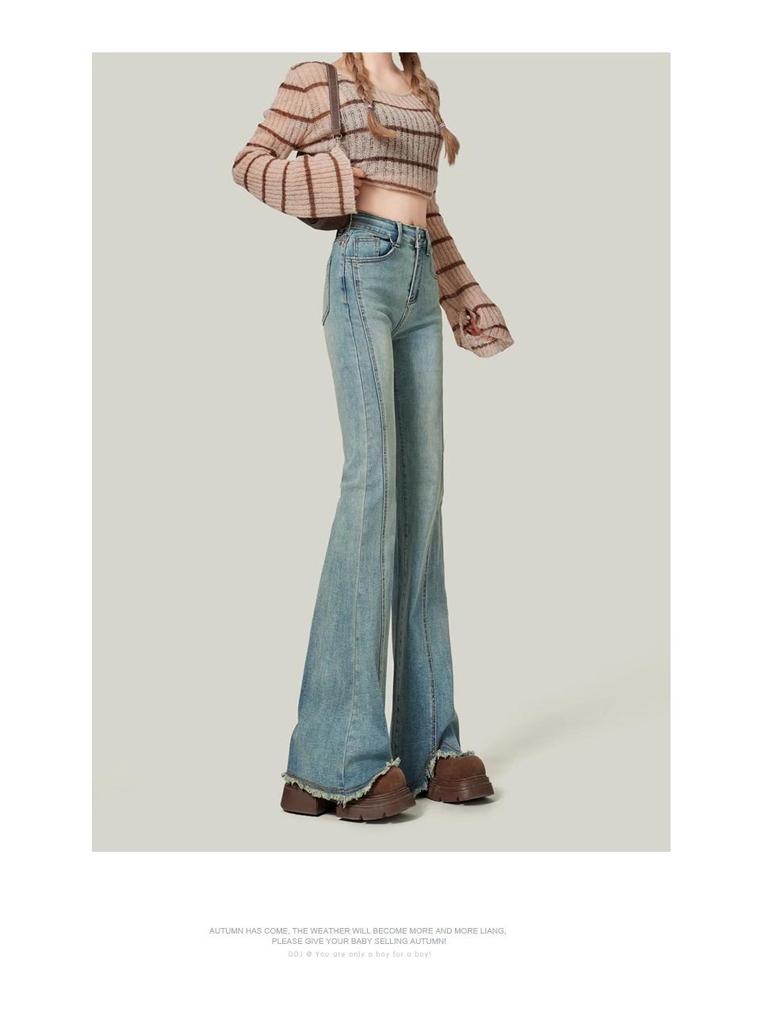 Women's Black High-Waisted Micro-Flare Jeans - 2024 Autumn/Winter Slimming Bell Bottom Pants
