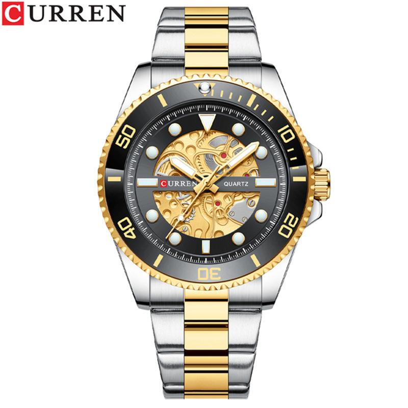 

Curren Men s Casual Watch Mechanical Wind Hollow Out Creative Quartz Wrist Watch Steel Belt Luminous Watch чёрный